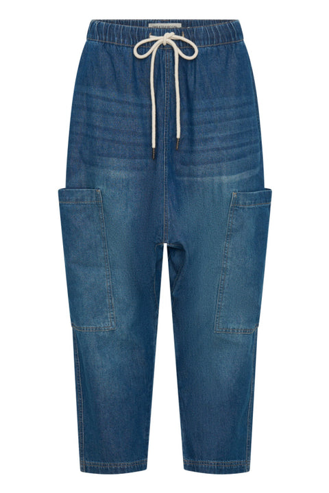 Isla Low Waist Drawstring Denim Harem Jeans - Pasadena Blue