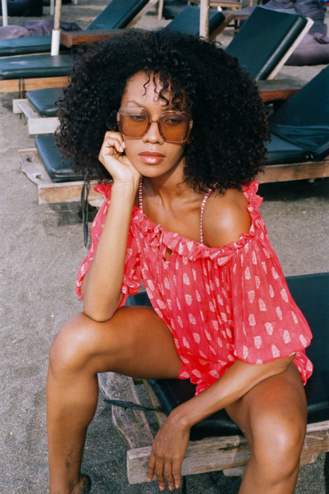 Isla Blouse - Red Chiffon Paisley