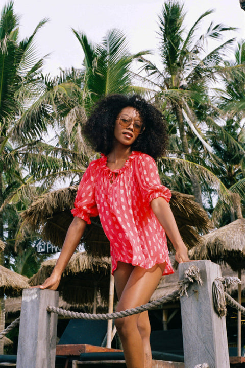 Isla Blouse - Red Chiffon Paisley