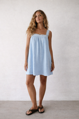 Juno Lace Neck Mini Dress - Baby Blue