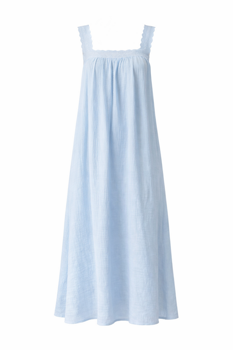 Juno Lace Neck Maxi Slip Dress - Baby Blue