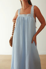 Juno Lace Neck Maxi Slip Dress - Baby Blue