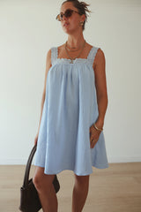 Juno Lace Neck Mini Dress - Baby Blue