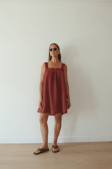 Juno Lace Neck Mini Dress - Choc Polka Dot