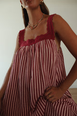 Juno Lace Neck Mini Dress - Wine + Pink Stripe