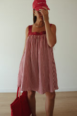 Juno Lace Neck Mini Dress - Wine + Pink Stripe