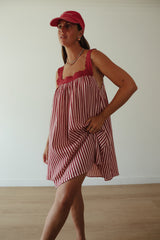 Juno Lace Neck Mini Dress - Wine + Pink Stripe
