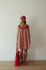 Juno Lace Neck Mini Dress - Wine + Pink Stripe