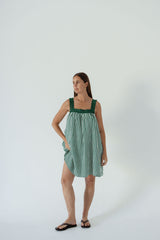 Juno Lace Neck Mini Dress - Emerald Stripe
