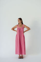 Juno Lace Neck Maxi Slip Dress - Pink Floral