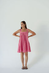 Juno Lace Neck Mini Dress - Pink Floral