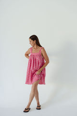 Juno Lace Neck Mini Dress - Pink Floral