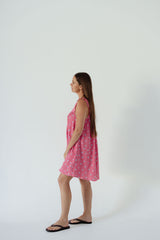 Juno Lace Neck Mini Dress - Pink Floral
