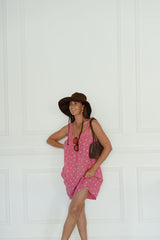 Juno Lace Neck Mini Dress - Pink Floral