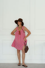 Juno Lace Neck Mini Dress - Pink Floral