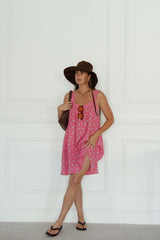 Juno Lace Neck Mini Dress - Pink Floral