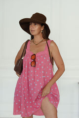 Juno Lace Neck Mini Dress - Pink Floral