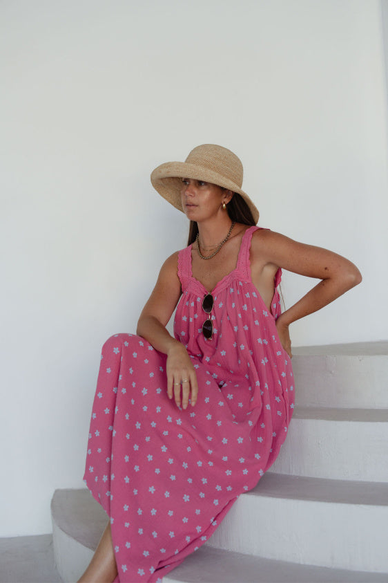 Juno Lace Neck Maxi Slip Dress - Pink Floral