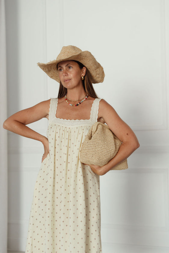 Juno Lace Neck Maxi Slip Dress - Butter