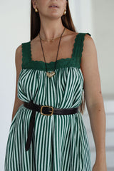 Juno Lace Neck Maxi Slip Dress - Emerald Stripe