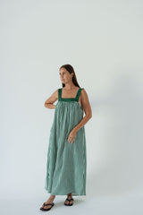 Juno Lace Neck Maxi Slip Dress - Emerald Stripe