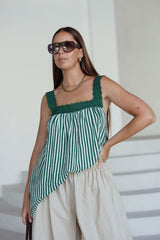 Juno Lace Neck Mini Dress - Emerald Stripe