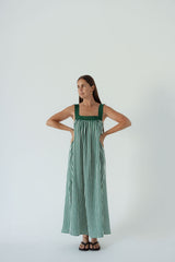Juno Lace Neck Maxi Slip Dress - Emerald Stripe