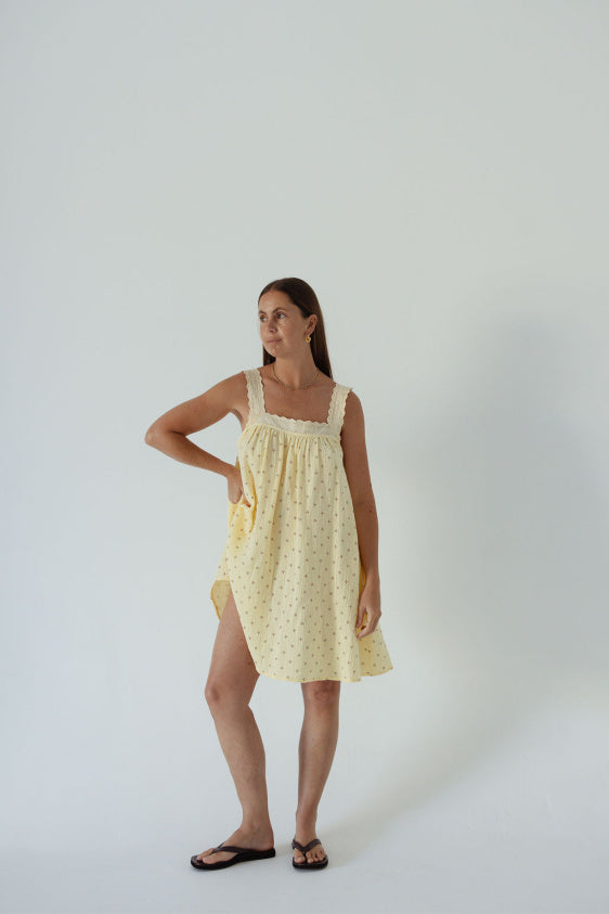 Juno Lace Neck Mini Dress - Butter