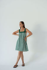 Juno Lace Neck Mini Dress - Emerald Stripe