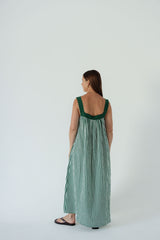 Juno Lace Neck Maxi Slip Dress - Emerald Stripe