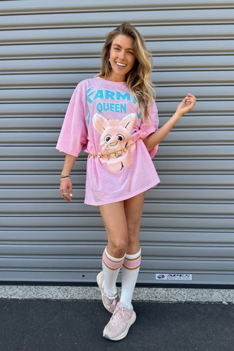 Karma Queen Bling Tee - Pink