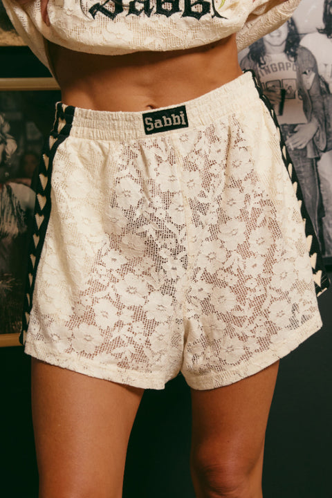 The Mini Hearts Lace Shorts - Cream