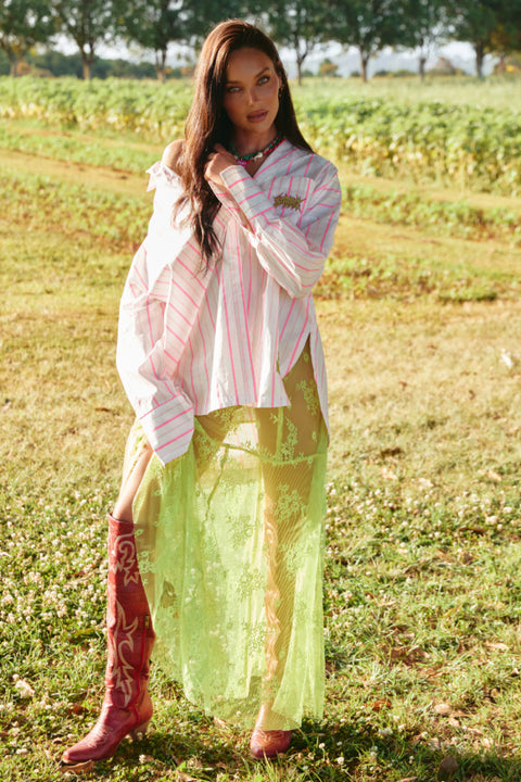 The Lace Maxi Skirt - Chartreuse