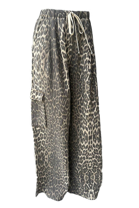 Leopard Denim Cargo Pants - Light Leopard