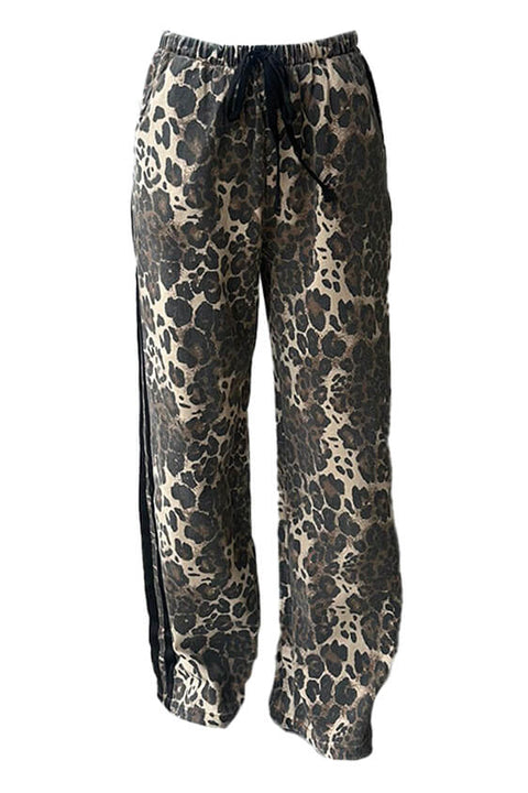 Black Racer Stripe Denim Leopard Pants