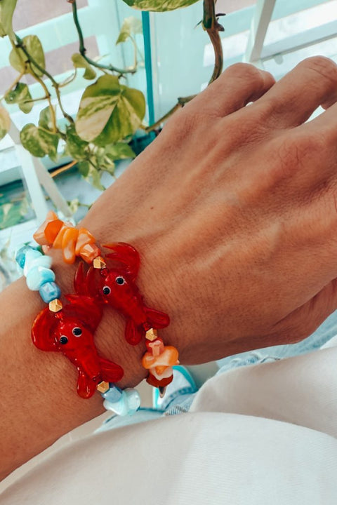 Blue Puka Shell Bracelet with Lobster Charm