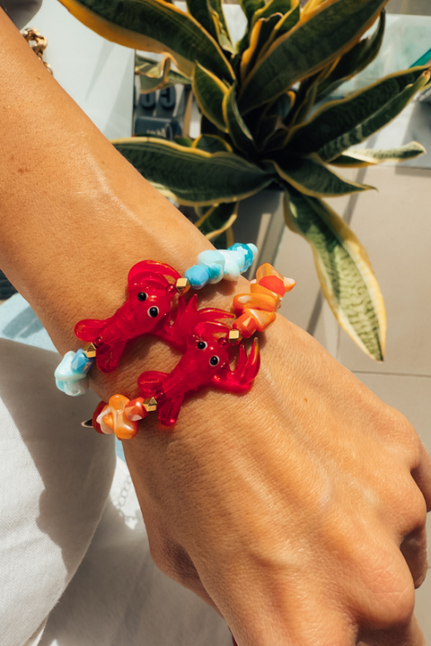 Blue Puka Shell Bracelet with Lobster Charm