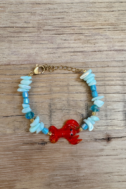 Blue Puka Shell Bracelet with Lobster Charm