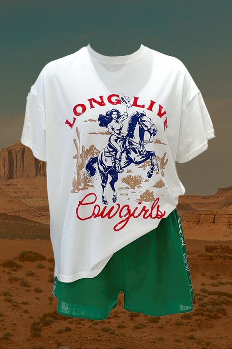 Long Live Cowgirls Short Set - White/Blue/Red/Green