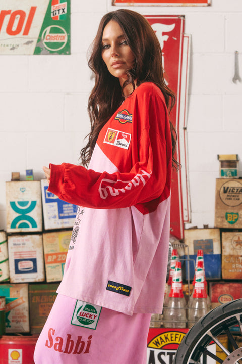 Mermaid Racing Long Sleeve Tee - Pink