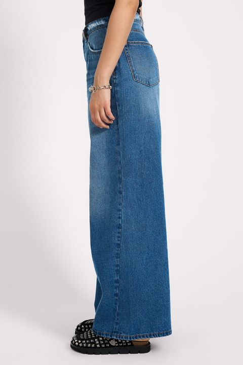 Love Machine High Waist Super Wide Leg Denim Jeans - Pacifica