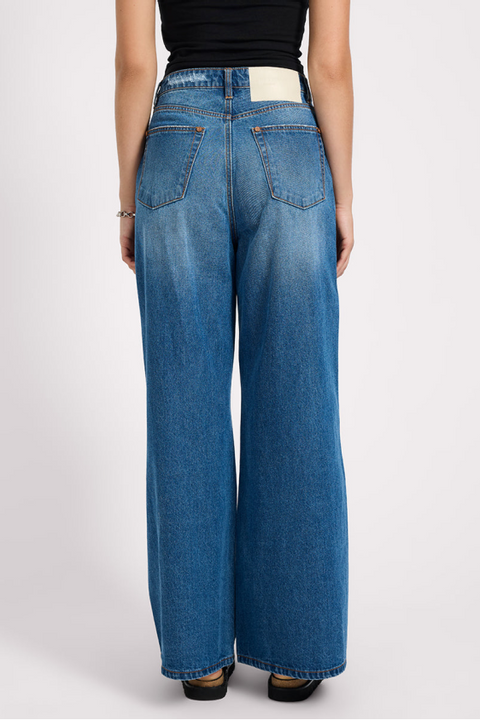 Love Machine High Waist Super Wide Leg Denim Jeans - Pacifica