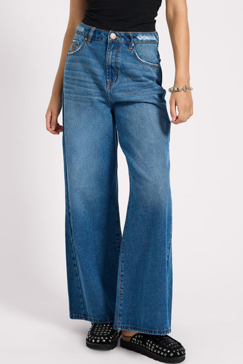 Love Machine High Waist Super Wide Leg Denim Jeans - Pacifica