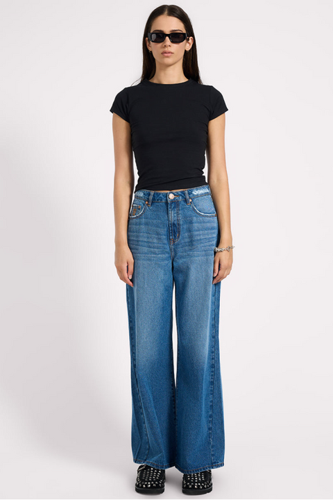 Love Machine High Waist Super Wide Leg Denim Jeans - Pacifica