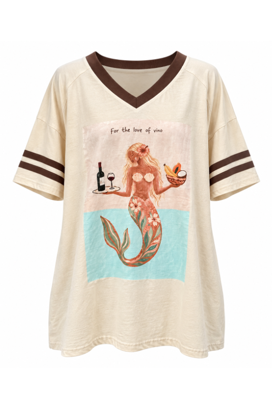 For The Love of Vino V-Neck Tee - Beige