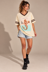 For The Love of Vino V-Neck Tee - Beige