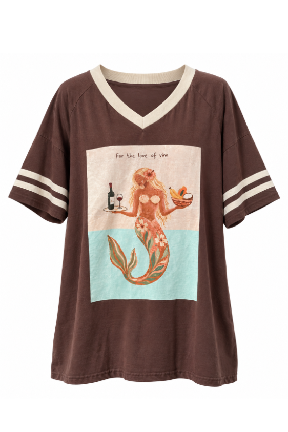For The Love of Vino V-Neck Tee - Choc
