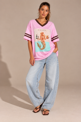 For The Love of Vino V-Neck Tee - Pink