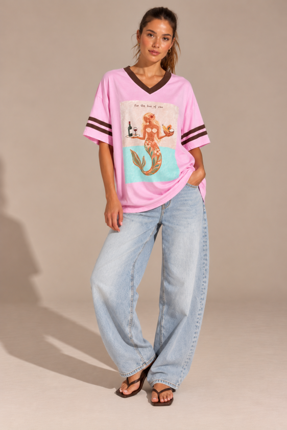 For The Love of Vino V-Neck Tee - Pink