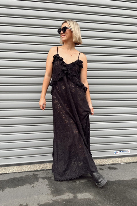 Lux Lisbon Lace Strappy Maxi Dress - Onyx